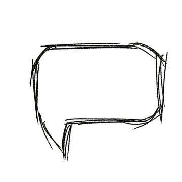 Hand-drawn speech bubble outline, black sketch on white background.