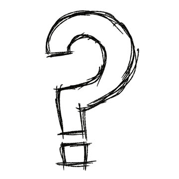 Hand-drawn question mark sketch in bold black ink on white background