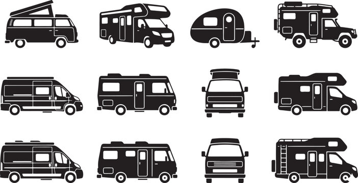 Camper vans and recreational motorhomes side view profiles