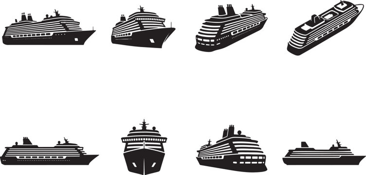 Luxury cruise ships and ocean liners silhouettes