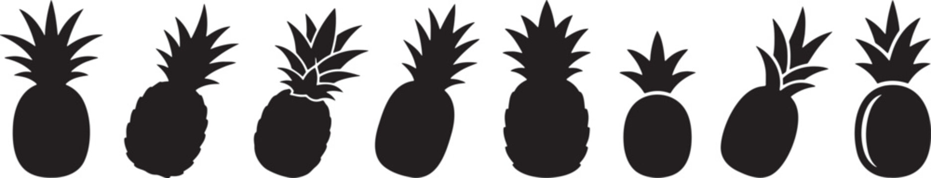 Pineapple fruits silhouettes in a repeating pattern row