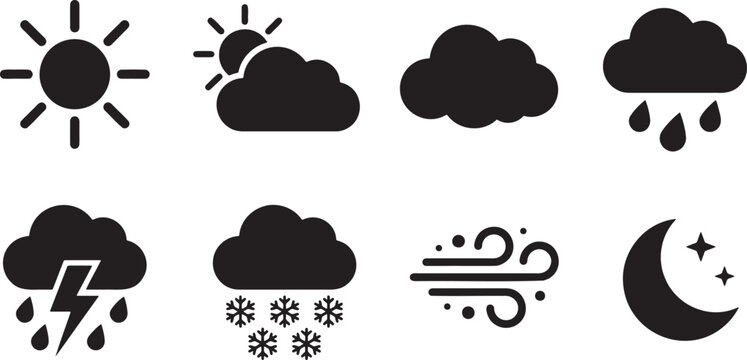 Weather forecast symbols indicating different climate conditions