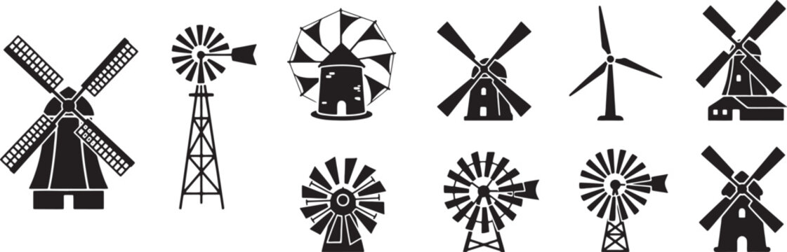 Traditional windmills and modern wind turbine towers