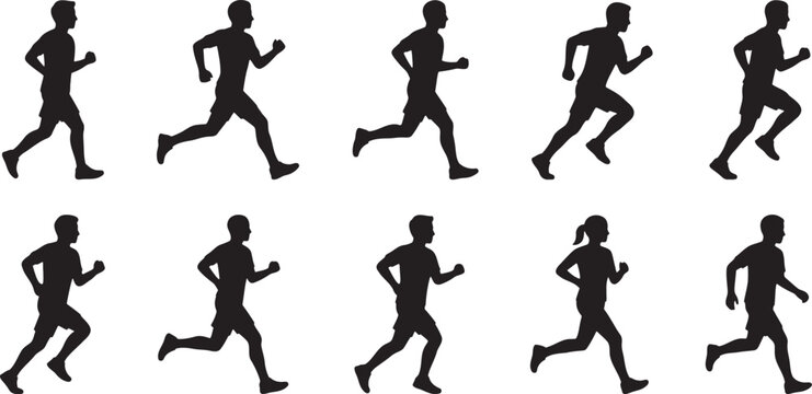 Athletes running and jogging marathons fitness training