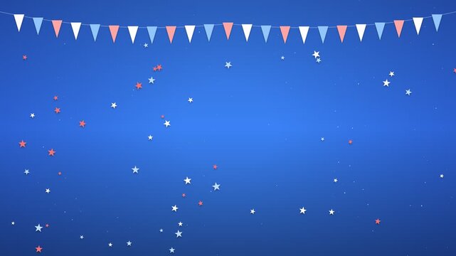 Party bunting flags with falling stars animation