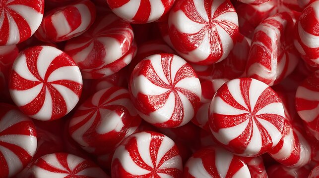 Red and White Peppermint Candy Background &ndash; Christmas Swirl Candies Close Up Pattern