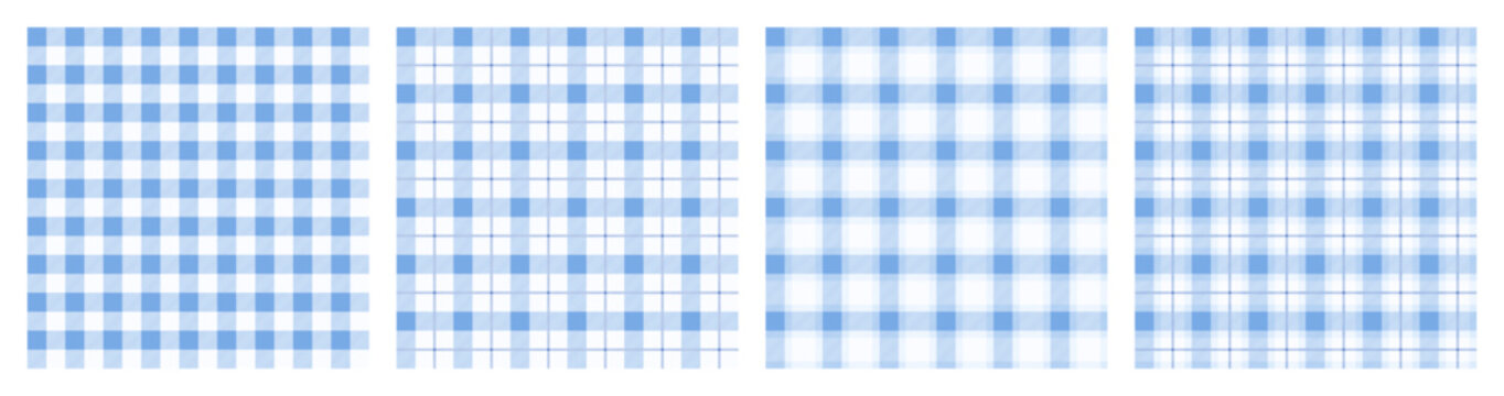Vichy Background Set In Baby Blue And White. Gingham Seamless Pattern. Tartan Plaid Wallpaper.