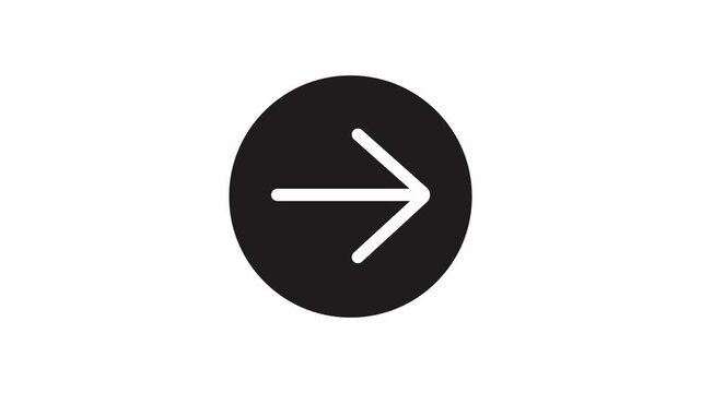 Black Circular Right Arrow Animation on White Background, Bold Navigation and Direction Motion Graphic