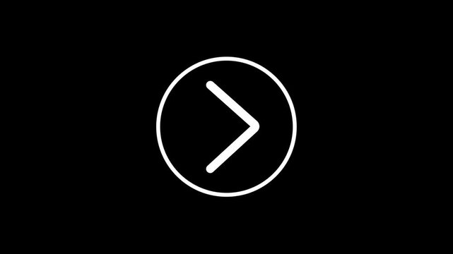 White Circular Right Arrow Animation on Black Background, Minimal Direction and Navigation Icon