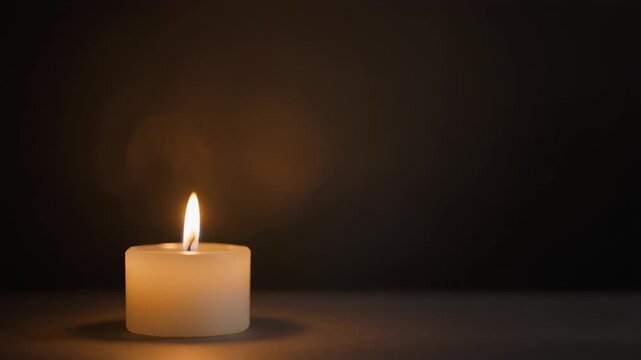 Single Small Candle Flame in Frosted Glass Holder with Rising Smoke, Warm Peaceful Ambience, Slow Motion Cinematic 1080p Footage