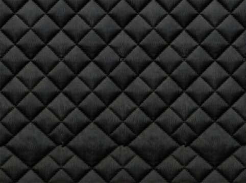 Abstract black quilted puffer fabric texture with diamond stitching pattern, ideal for jacket and textile backgrounds.