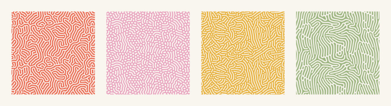 Turing Pattern Seamless Background. Abstract Coral Organic  Vector Texture In Green Yellow Red Pink
