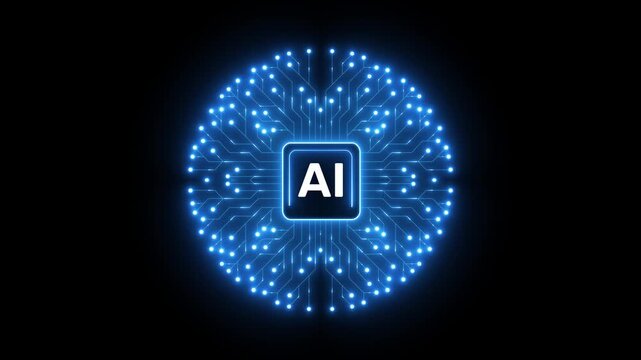 Modern handmade neon animation, sign, logo circuit line style in the Artificial intelligence concept. Set AI processor icon flat design. Motherboard digital chip AI animation video.