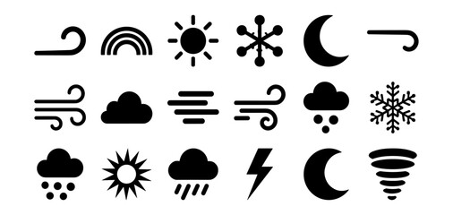 Fototapeta premium weather icons and symbols for change, cycles, adaptation, clarity, and unpredictability in nature on transparent background