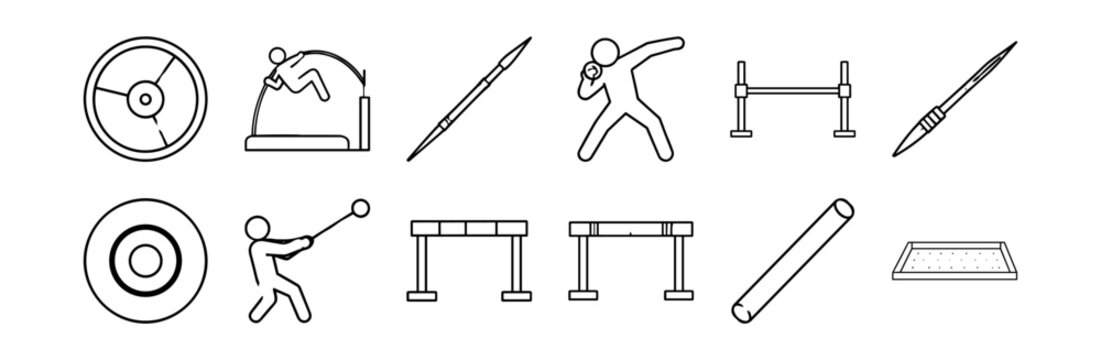 Sport Icons Line Art for Strength, Precision, Challenge, and Achievement on transparent background