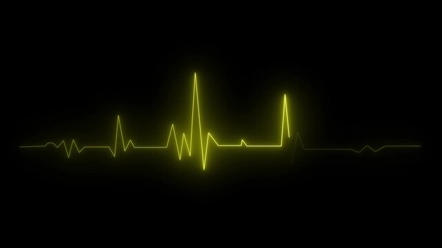 Neon yellow ekg heartbeat pulse line animation on black background, for medical and, science projects