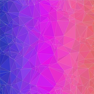 Abstract low poly background featuring sharp white wireframe lines over a vibrant gradient of purple pink and coral red geometric triangles.