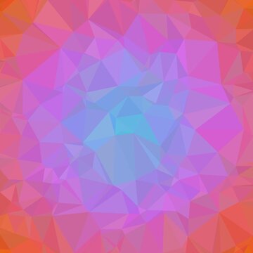 Abstract low poly background featuring vibrant pink orange and blue triangular facets creating radial geometric pattern for creative digital projects.