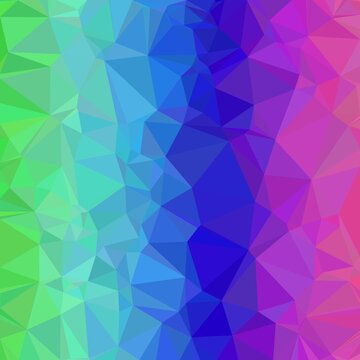 Rainbow low poly background featuring vertical gradient geometric triangle mosaic pattern in green blue and purple for modern digital website banners.