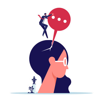 Hate speech, bullying, words or message that hurt people, aggressive management style, businessman with speech bubble to hurt coworker or colleague