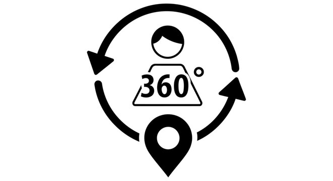 360 degree view icon with location pin black vector illustration on white background