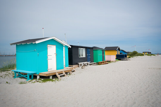Iconic beach huts in Marstal on &AElig;r&oslash; island, Denmark