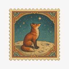 Naklejka premium Vintage fox celestial stamp illustration