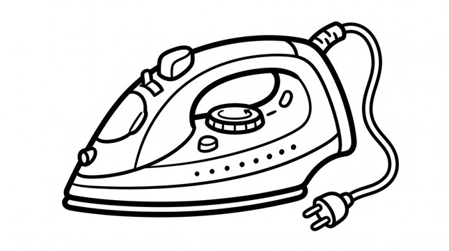 Electric Steam Iron Line Art Vector Illustration
