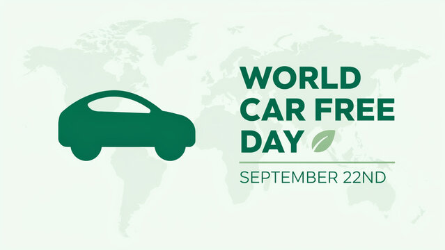 World car free day banner design with green car silhouette and text september 22nd environmental campaign transportation alternative eco friendly environment