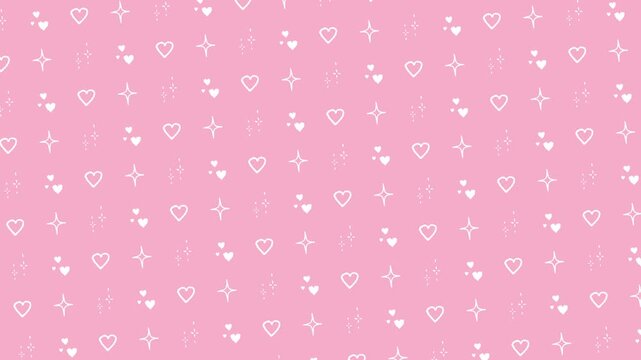 ハートとキラキラが描かれた桃色の背景素材