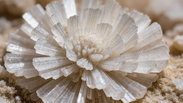 Desert Rose Gypsum Crystal Formation Texture Macro Close-Up, Natural Material Background Pattern