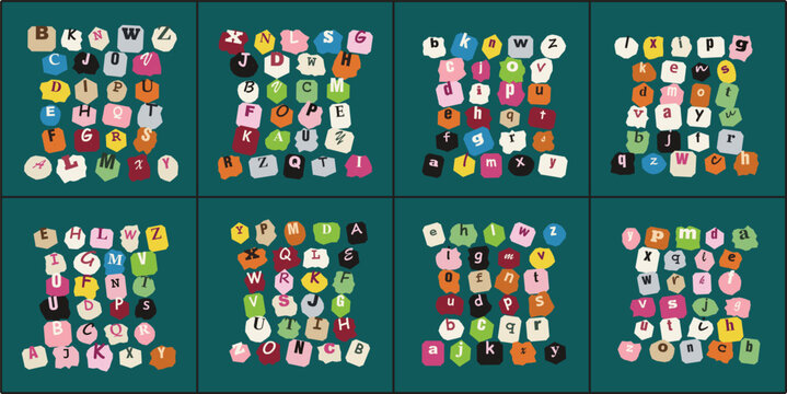 Ransom note alphabet set cutout paper letters typography bundle