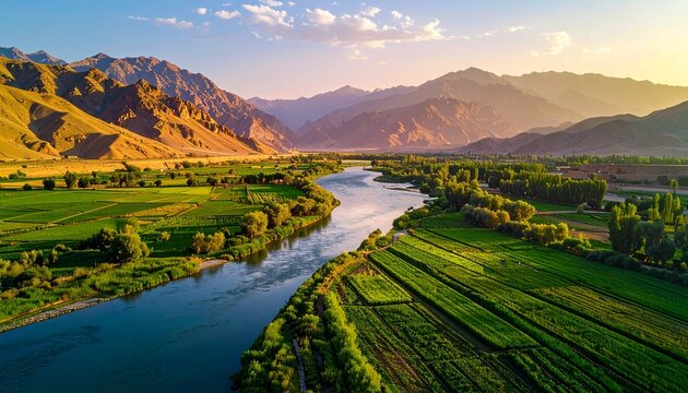 Helmand River Lush Green Fields