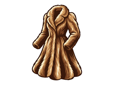 Luxury brown long winter fur coat vector illustration