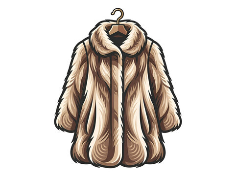 Elegant brown fur coat vector illustration on hanger