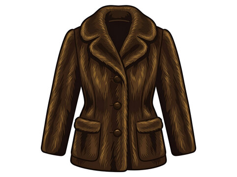 Brown luxury fur coat vector illustration for winter fashion