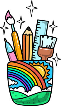 Groovy Back to School Colorful Stationery Holder Illustration