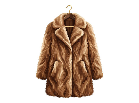 Brown fluffy fur coat vector illustration for winter fashion