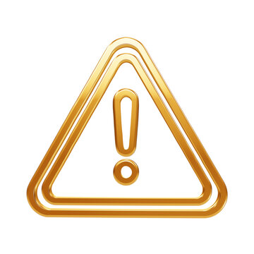 Double lined golden warning triangle with an exclamation mark isolated on a black background, for safety and, hazard warning signage