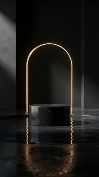 Minimalist gold metal arch stool with sleek design for modern luxury interiors and retail displays