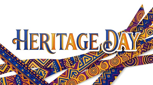 Heritage day text design with colorful traditional african patterns isolated on white background
