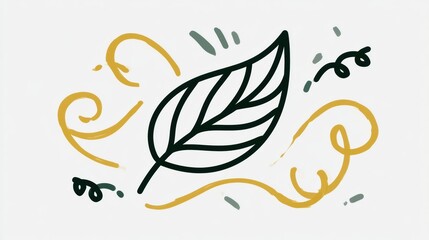 Obraz premium A simple doodle shows a single leaf with squiggle accents on a blank background. This drawing is suitable for note-taking or sketching.
