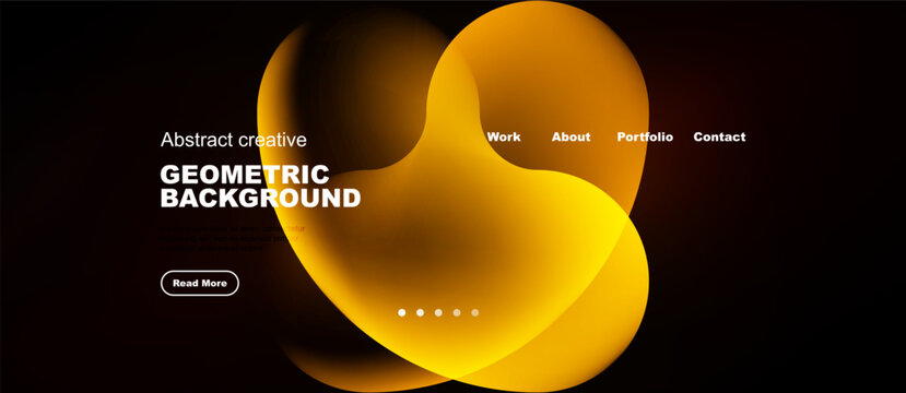 Abstract design features overlapping orange shapes. Dark background highlights vibrant curves, text elements present. Minimalist aesthetic.