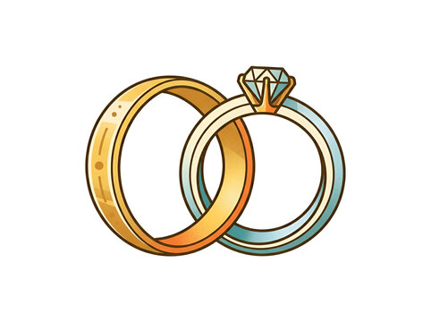 Interlocking gold and silver wedding ring vector illustration
