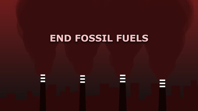 End fossil fuels text with industrial pollution