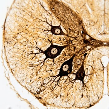 High Magnification Light Micrograph Silver Stain Spinal Cord Tissue Representing Neurotransmission Concept