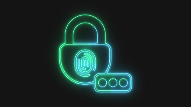 Neon Biometric Lock Animation with Fingerprint Password Security
