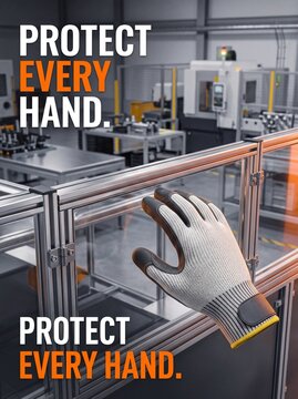 Protect every hand safety gloves industrial manufacturing machinery factory with depicts white protective protective work glove resting metal safety prevention production background