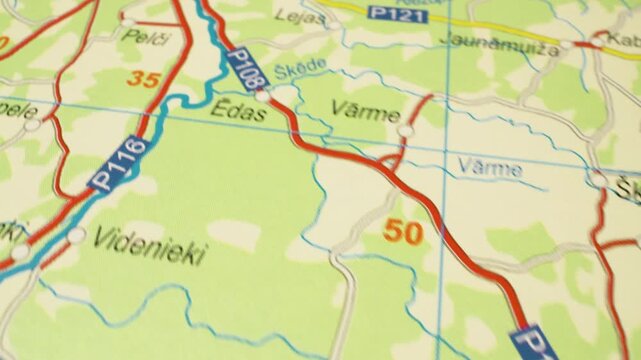 gliding view of road network to kuldiga, latvia