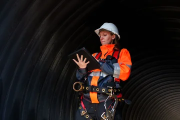 Industrial engineers who inspect large utility pipes inside or in tunnels used for water systems. © eakarat